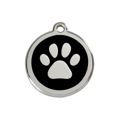 Red Dingo Paw Print Enamel Stainless Steel Dog ID Tag Black Medium