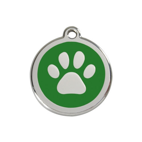 Red Dingo Paw Print Enamel Stainless Steel Dog ID Tag Green Medium