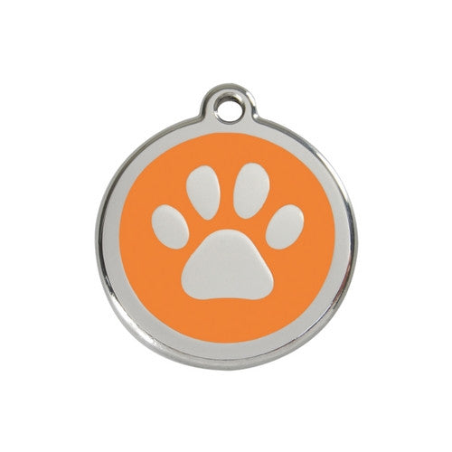 Red Dingo Paw Print Enamel Stainless Steel Dog ID Tag Orange Medium