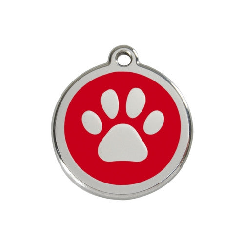 Red Dingo Paw Print Enamel Stainless Steel Dog ID Tag Red Medium