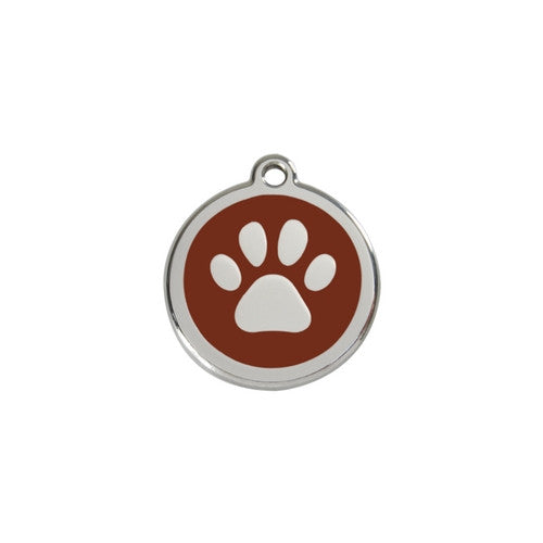 Red Dingo Paw Print Enamel Stainless Steel Dog ID Tag Brown Small