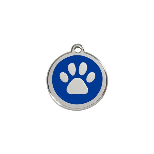Red Dingo Paw Print Enamel Stainless Steel Dog ID Tag Dark Blue Small