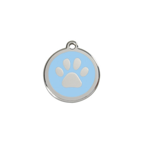 Red Dingo Paw Print Enamel Stainless Steel Dog ID Tag Light Blue Small