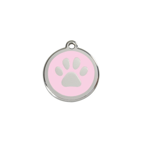 Red Dingo Paw Print Enamel Stainless Steel Dog ID Tag Pink Small