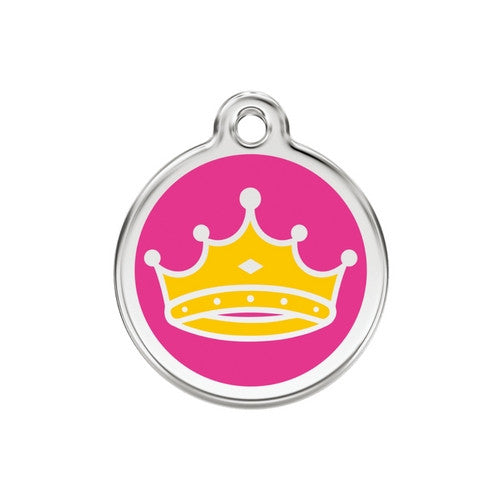 Red Dingo Queen Crown Hot Pink Enamel Stainless Steel Dog ID Tag Medium