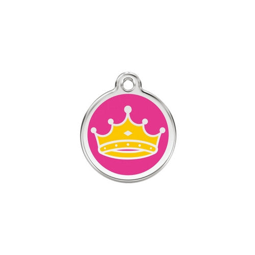 Red Dingo Queen Crown Hot Pink Enamel Stainless Steel Dog ID Tag Small