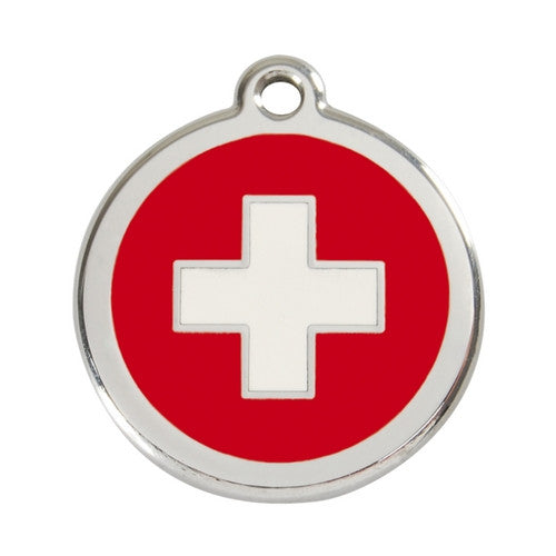 Red Dingo Enamel Stainless Steel National Flag Dog ID Tag Switzerland Large