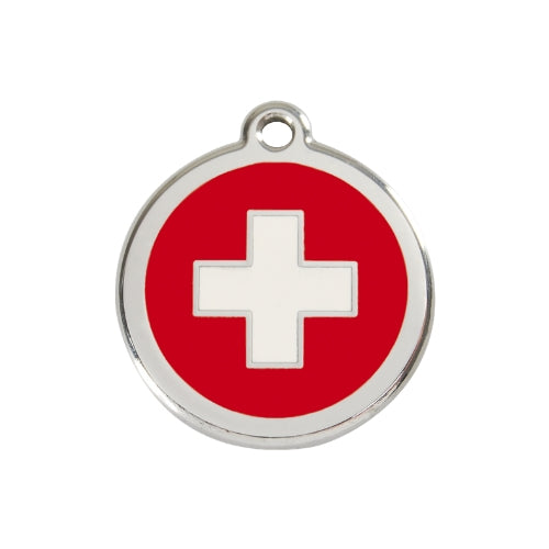 Red Dingo Swiss Cross Enamel Stainless Steel Dog ID Tag Medium
