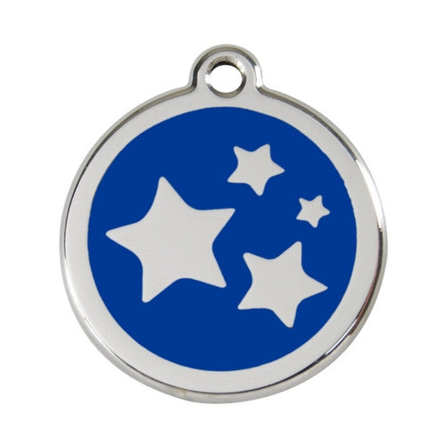 Red Dingo Stars Enamel Stainless Steel Dog ID Tag Dark Blue Large