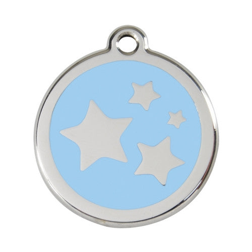 Red Dingo Stars Enamel Stainless Steel Dog ID Tag Light Blue Large