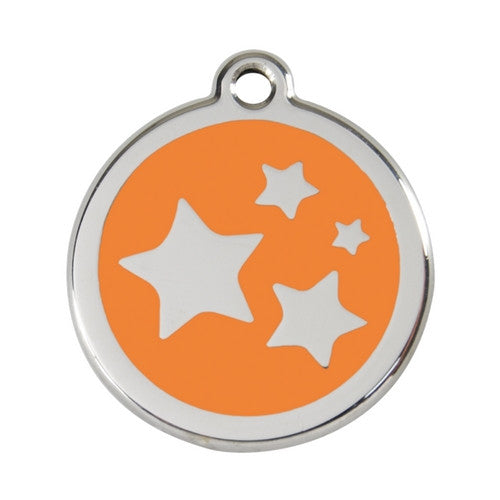 Red Dingo Stars Enamel Stainless Steel Dog ID Tag Orange Large