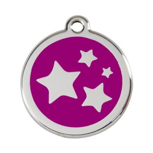 Red Dingo Stars Enamel Stainless Steel Dog ID Tag Purple Large