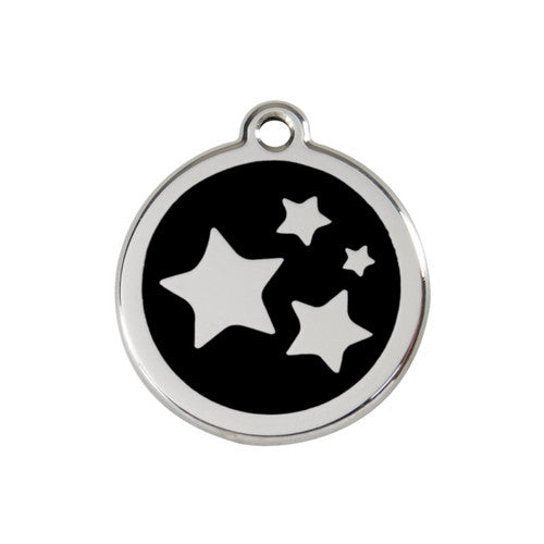 Red Dingo Stars Enamel Stainless Steel Dog ID Tag Black Medium