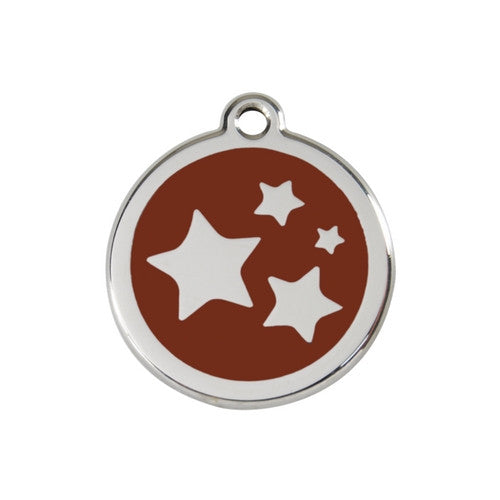 Red Dingo Stars Enamel Stainless Steel Dog ID Tag Brown Medium