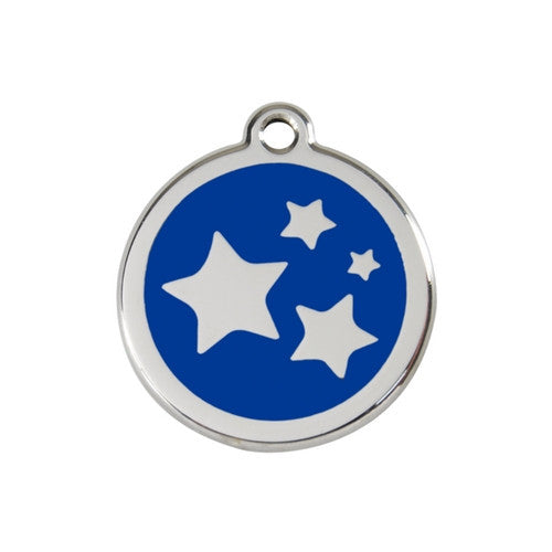 Red Dingo Stars Enamel Stainless Steel Dog ID Tag Dark Blue Medium
