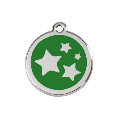 Red Dingo Stars Enamel Stainless Steel Dog ID Tag Green Medium