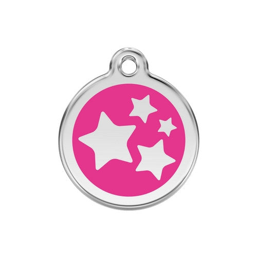 Red Dingo Stars Enamel Stainless Steel Dog ID Tag Hot Pink Medium