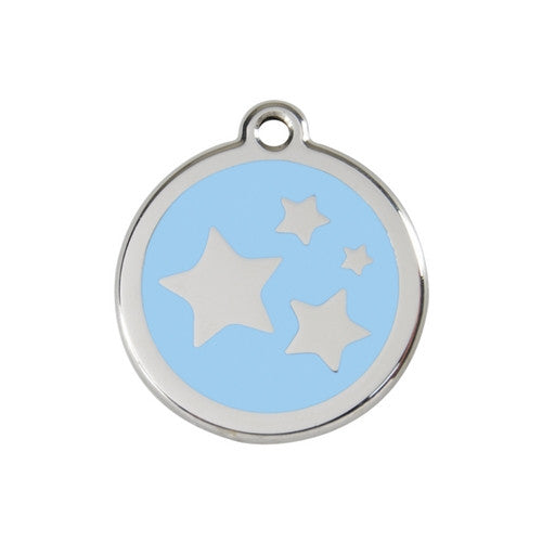 Red Dingo Stars Enamel Stainless Steel Dog ID Tag Light Blue Medium