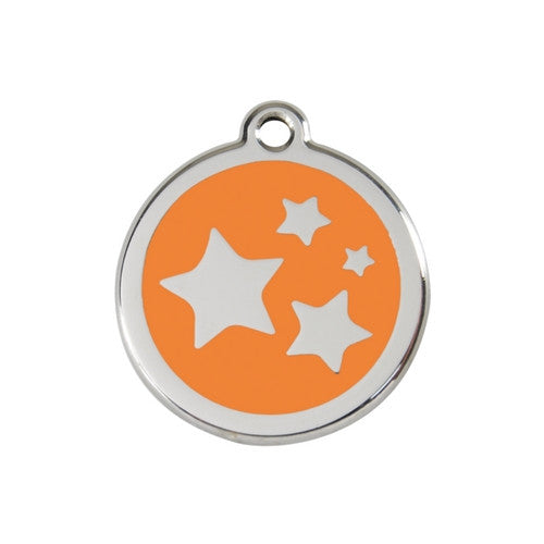 Red Dingo Stars Enamel Stainless Steel Dog ID Tag Orange Medium