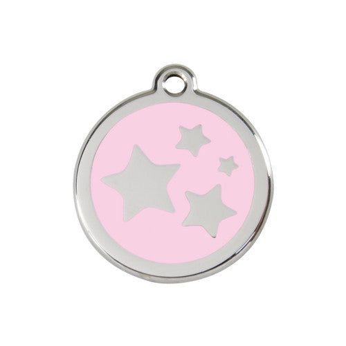 Red Dingo Stars Enamel Stainless Steel Dog ID Tag Pink Medium