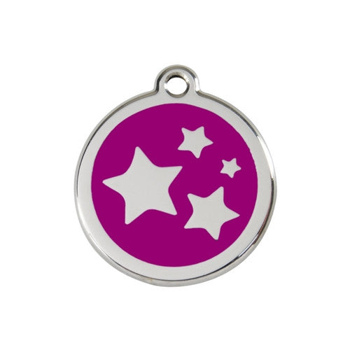 Red Dingo Stars Enamel Stainless Steel Dog ID Tag Purple Medium