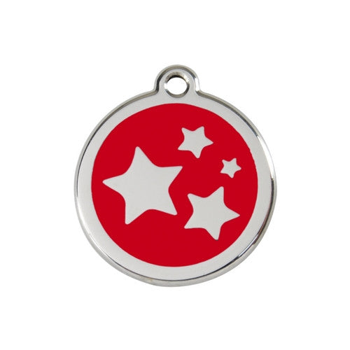 Red Dingo Stars Enamel Stainless Steel Dog ID Tag Red Medium