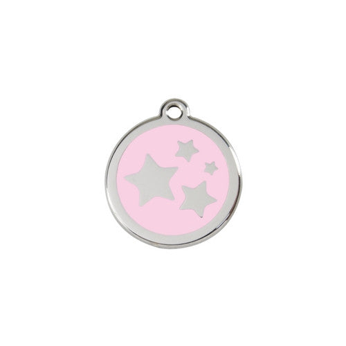 Red Dingo Stars Enamel Stainless Steel Dog ID Tag Pink Small