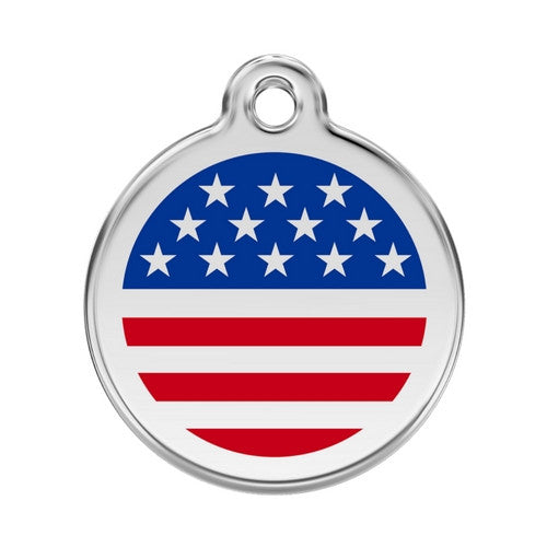 Red Dingo Enamel Stainless Steel National Flag Dog ID Tag United States Large