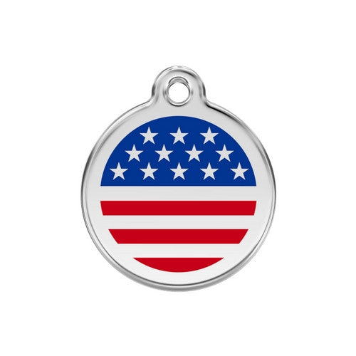 Red Dingo Enamel Stainless Steel National Flag Dog ID Tag United States Medium