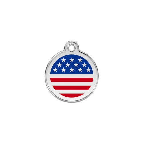 Red Dingo Enamel Stainless Steel National Flag Dog ID Tag United States Small