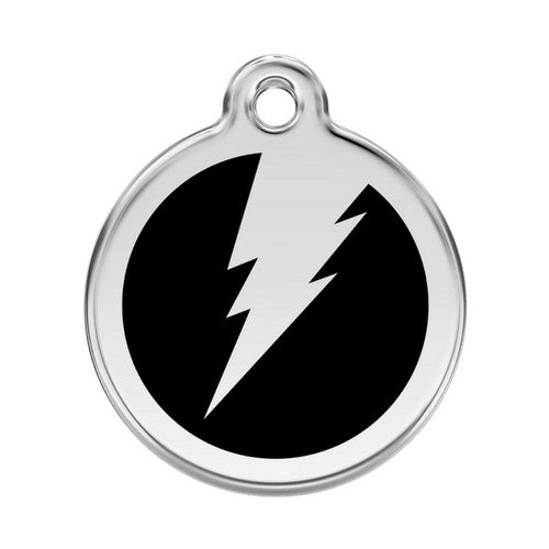 Red Dingo Lightening Bolt Enamel Stainless Steel Dog ID Tag Black Large