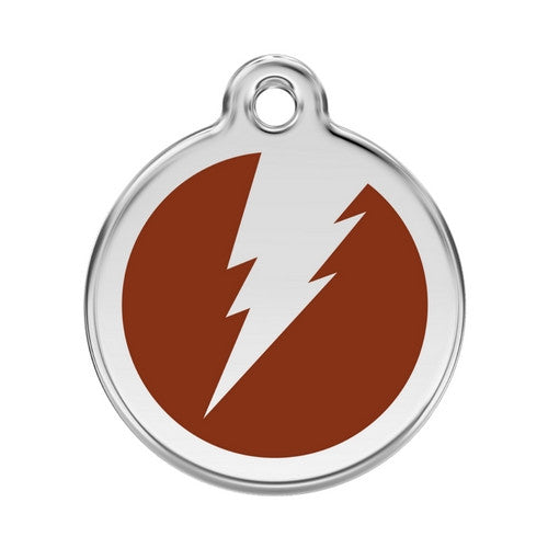 Red Dingo Lightening Bolt Enamel Stainless Steel Dog ID Tag Brown Large