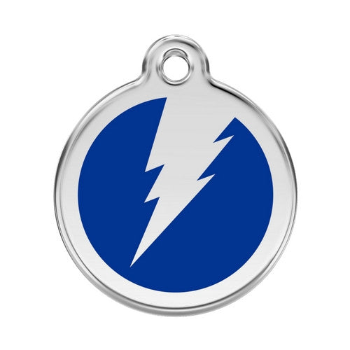 Red Dingo Lightening Bolt Enamel Stainless Steel Dog ID Tag Dark Blue Large