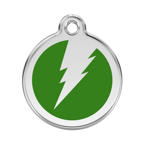 Red Dingo Lightening Bolt Enamel Stainless Steel Dog ID Tag Green Large