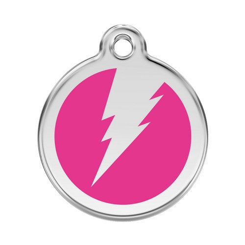 Red Dingo Lightening Bolt Enamel Stainless Steel Dog ID Tag Hot Pink Large