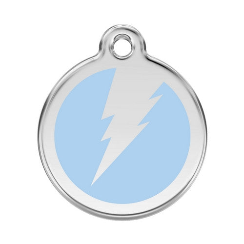 Red Dingo Lightening Bolt Enamel Stainless Steel Dog ID Tag Light Blue Large