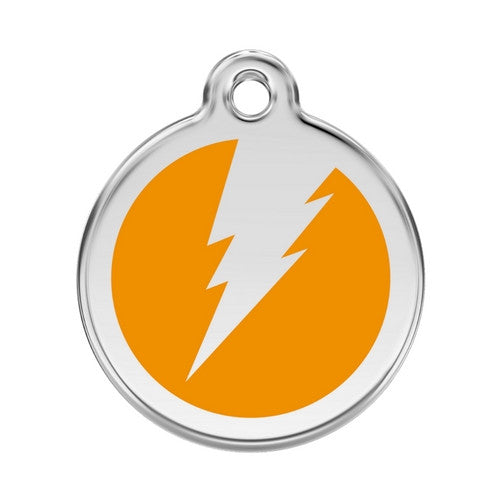 Red Dingo Lightening Bolt Enamel Stainless Steel Dog ID Tag Orange Large