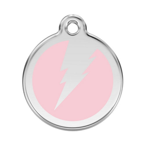 Red Dingo Lightening Bolt Enamel Stainless Steel Dog ID Tag Pink Large