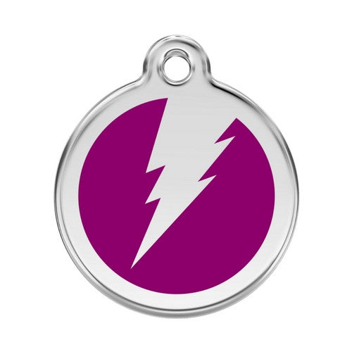 Red Dingo Lightening Bolt Enamel Stainless Steel Dog ID Tag Purple Large