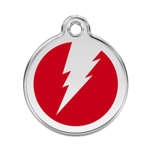 Red Dingo Lightening Bolt Enamel Stainless Steel Dog ID Tag Red Large