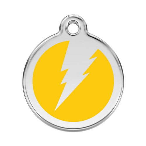 Red Dingo Lightening Bolt Enamel Stainless Steel Dog ID Tag Yellow Large