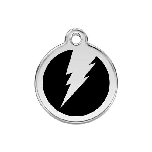 Red Dingo Lightening Bolt Enamel Stainless Steel Dog ID Tag Black Medium