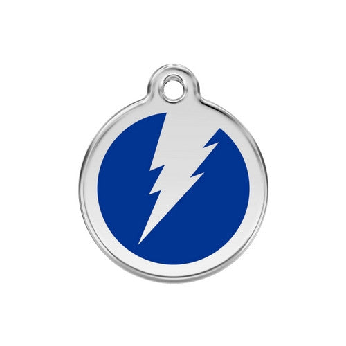 Red Dingo Lightening Bolt Enamel Stainless Steel Dog ID Tag Dark Blue Medium