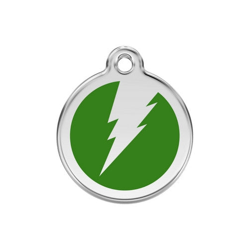 Red Dingo Lightening Bolt Enamel Stainless Steel Dog ID Tag Green Medium