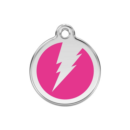 Red Dingo Lightening Bolt Enamel Stainless Steel Dog ID Tag Hot Pink Medium