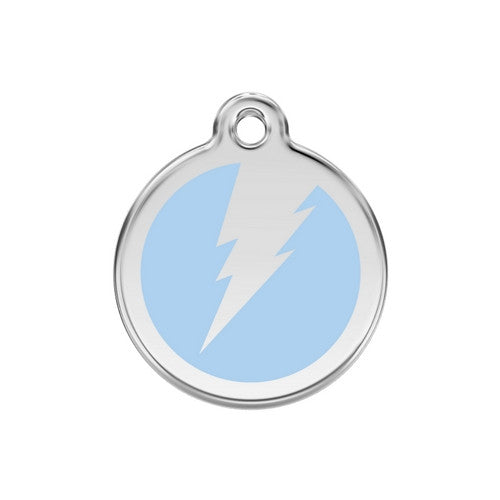Red Dingo Lightening Bolt Enamel Stainless Steel Dog ID Tag Light Blue Medium