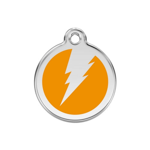 Red Dingo Lightening Bolt Enamel Stainless Steel Dog ID Tag Orange Medium