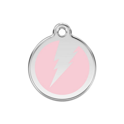Red Dingo Lightening Bolt Enamel Stainless Steel Dog ID Tag Pink Medium