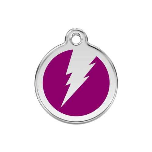 Red Dingo Lightening Bolt Enamel Stainless Steel Dog ID Tag Purple Medium