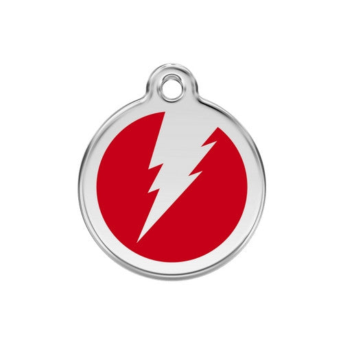 Red Dingo Lightening Bolt Enamel Stainless Steel Dog ID Tag Red Medium